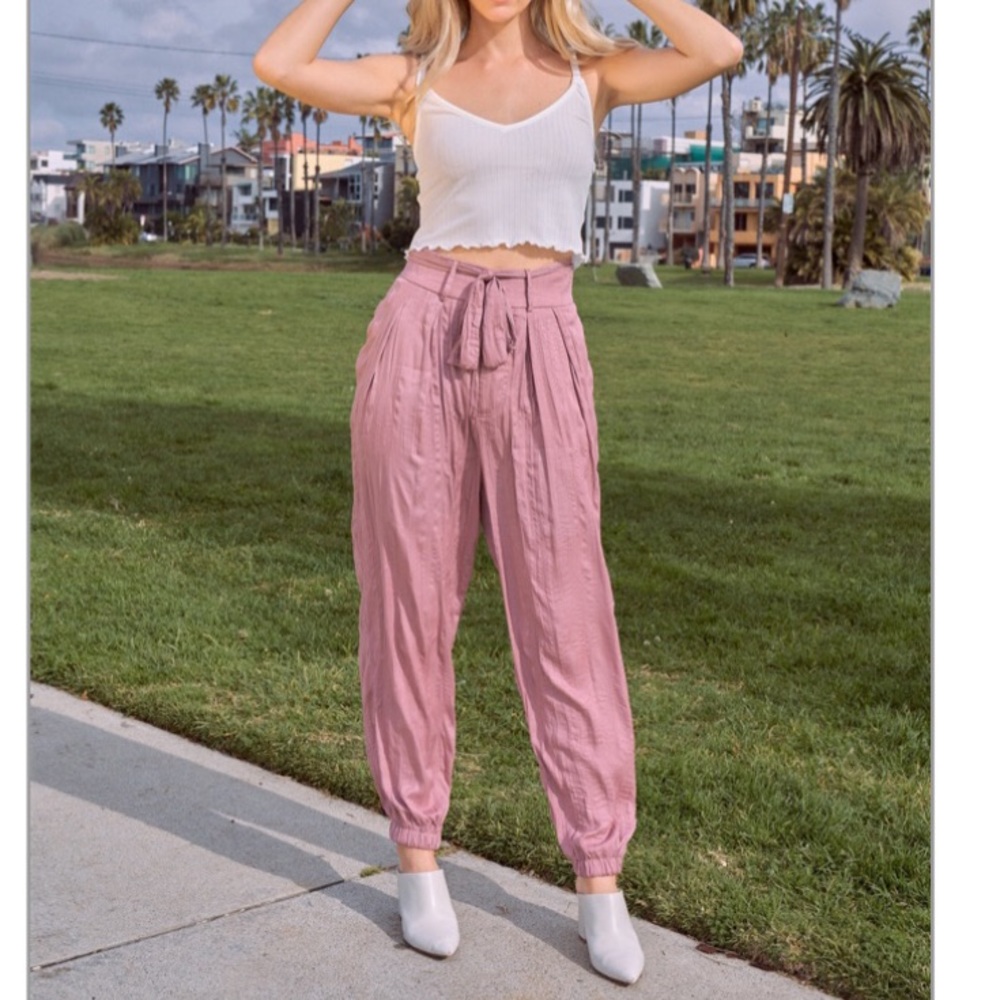 🆕 Rose Blush Crushed Satin Ankle Cuff Pants